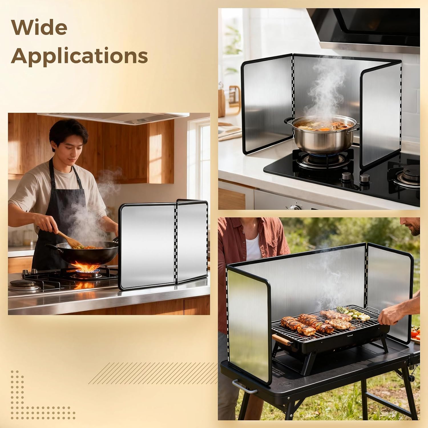 3 Sided Foldable Splatter Guard, Small Size Galvanized Steel Grease Splatter Shield For Frying, Stove Top Oil Splash Guard