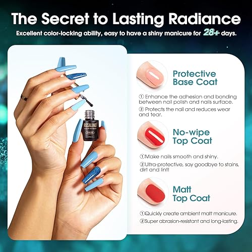 Miniatura 4 de ROSALIND Juego de esmaltes de uñas de gel, 23 esmaltes de gel con purpurina verde, azul, morado con base mate y capa superior brillante, rosa