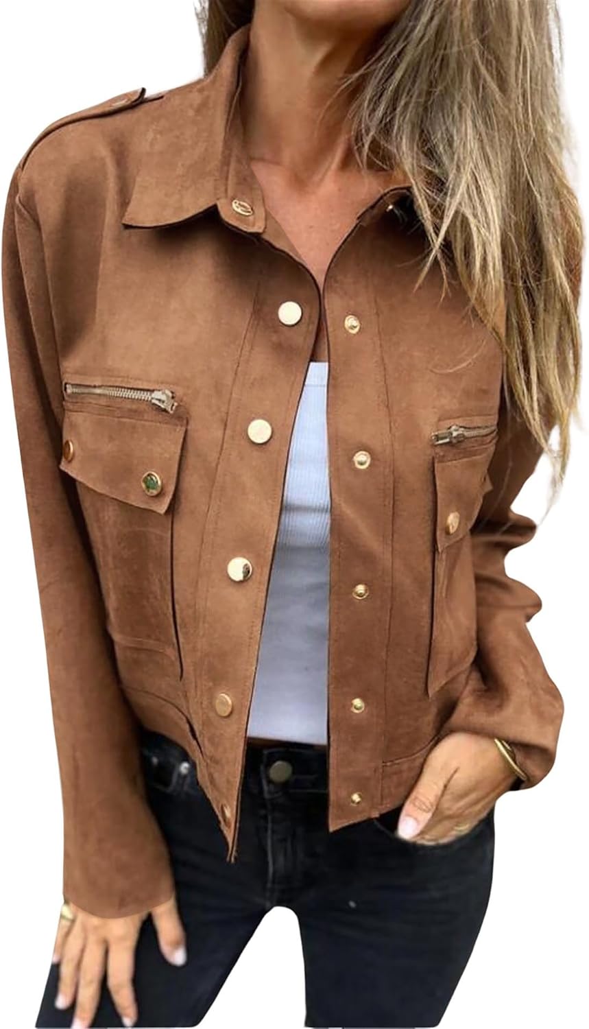 utcoco Womens Cropped Suede Leather Jacket Fashion Motorcycle Bomber Jackets Fall Winter Coats for Women 2025