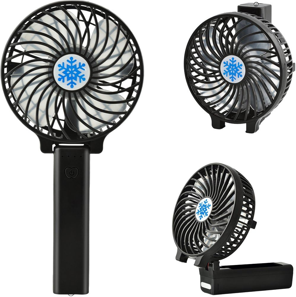 AfooBezos Portable Handheld Fan, Foldable Portable Desk Desktop Fan with USB Rechargeable Battery, Compact and Mini Size Electric Fan with 3 Speed for Office Room Outdoor Household Traveling (Black) [Energy Class A+++]