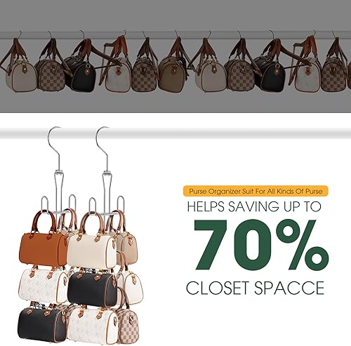 Miniatura 4 de Organizador de bolso para armario, organizador de bolsas de metal giratorio, soporte para bolsos, cinturones, bufandas, bolsos, sombreros de