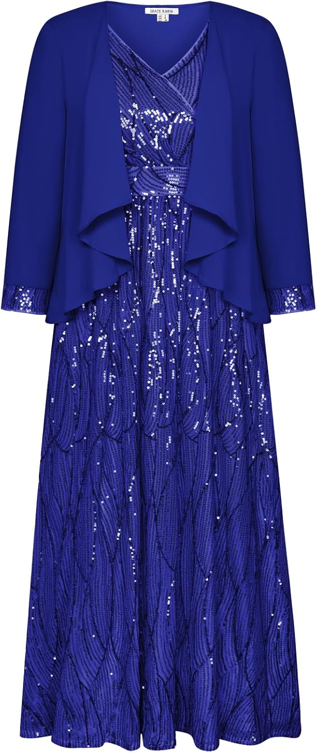 GRACE KARIN 2025 Women's Two Piece Sequin Dress with Jacket Mother of The Bride Dresses Homecoming Wedding Guest Dresses