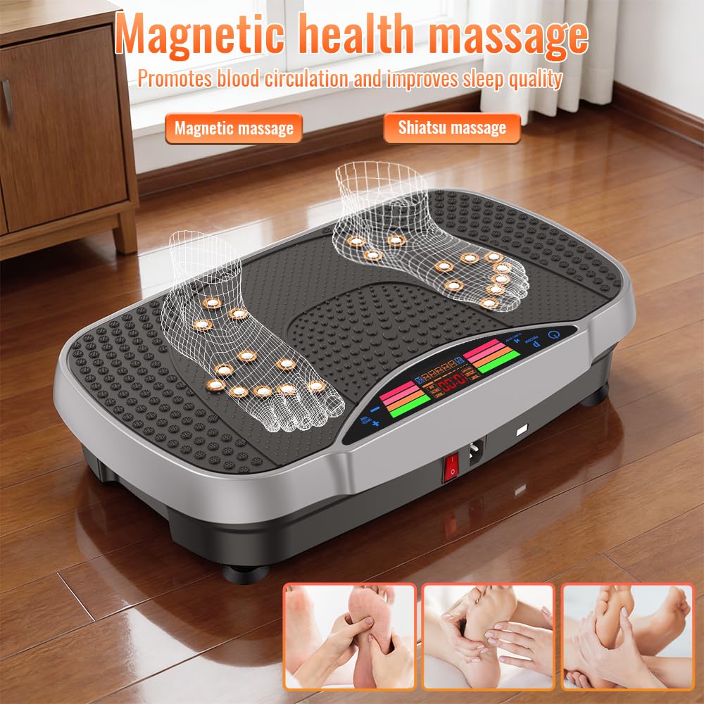 Vibrationsplatte, Rüttelplatte Sport für Zuhause, Vibrationsboard mit 150kg Belastbarkeit, 99 Stufen, Kompaktes Design mit Leisem Motor, Trainingsbänder, Vibrationsplatte für Frauen und Männer