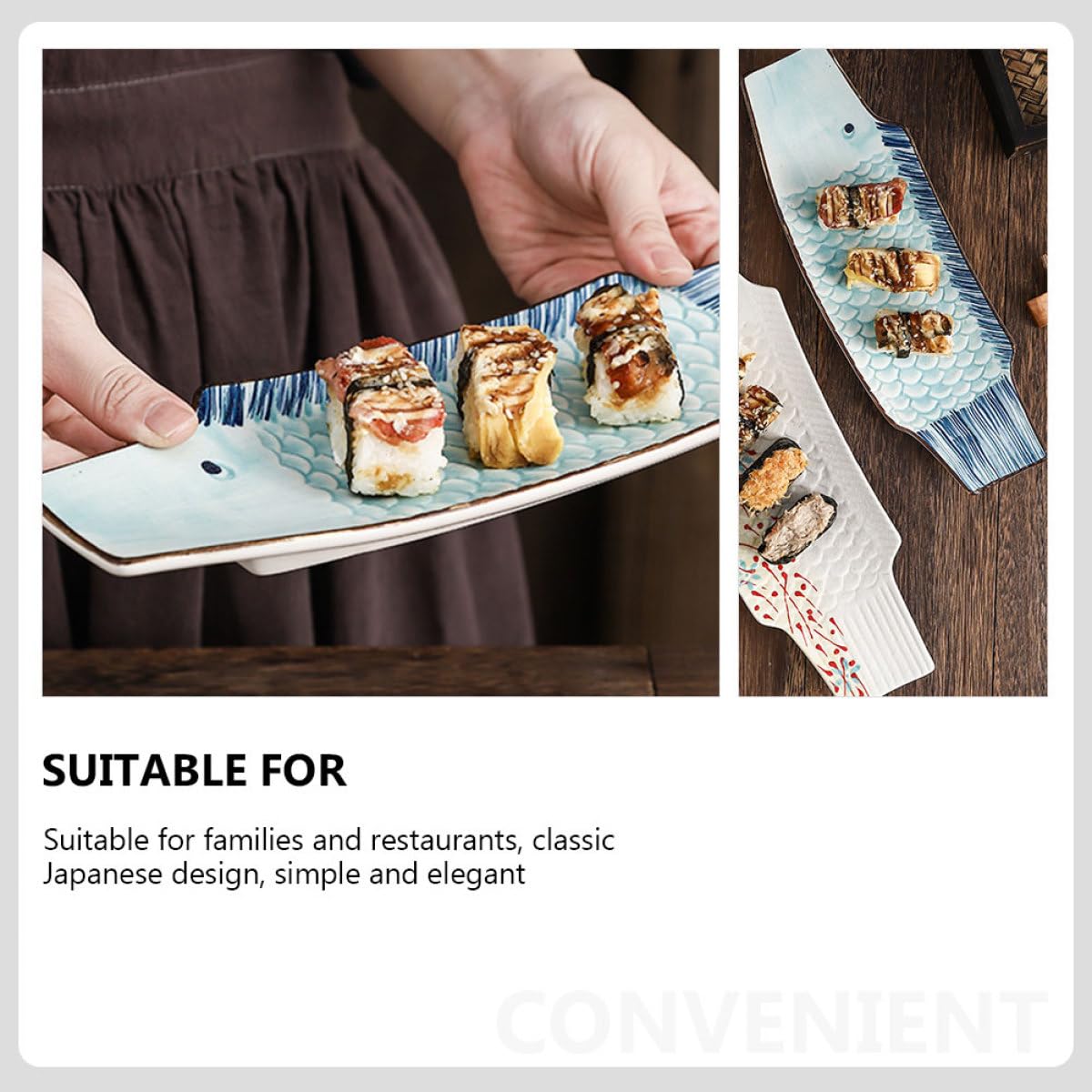 Garneck Plat à Sushi Design Japonerie Classique en Céramique Forme de Poisson, Facile à Nettoyer pour Décoration et Repas en