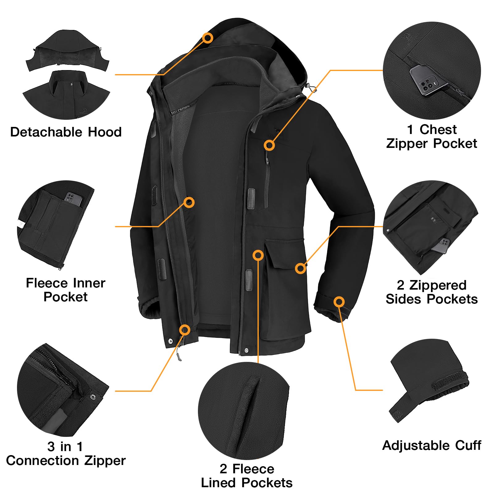 CAMELSPORTS Damen-Skijacken, wasserdicht, Fleece, 3-in-1, Snowboardjacke, Winter, warm, Windbreaker, Regenmantel