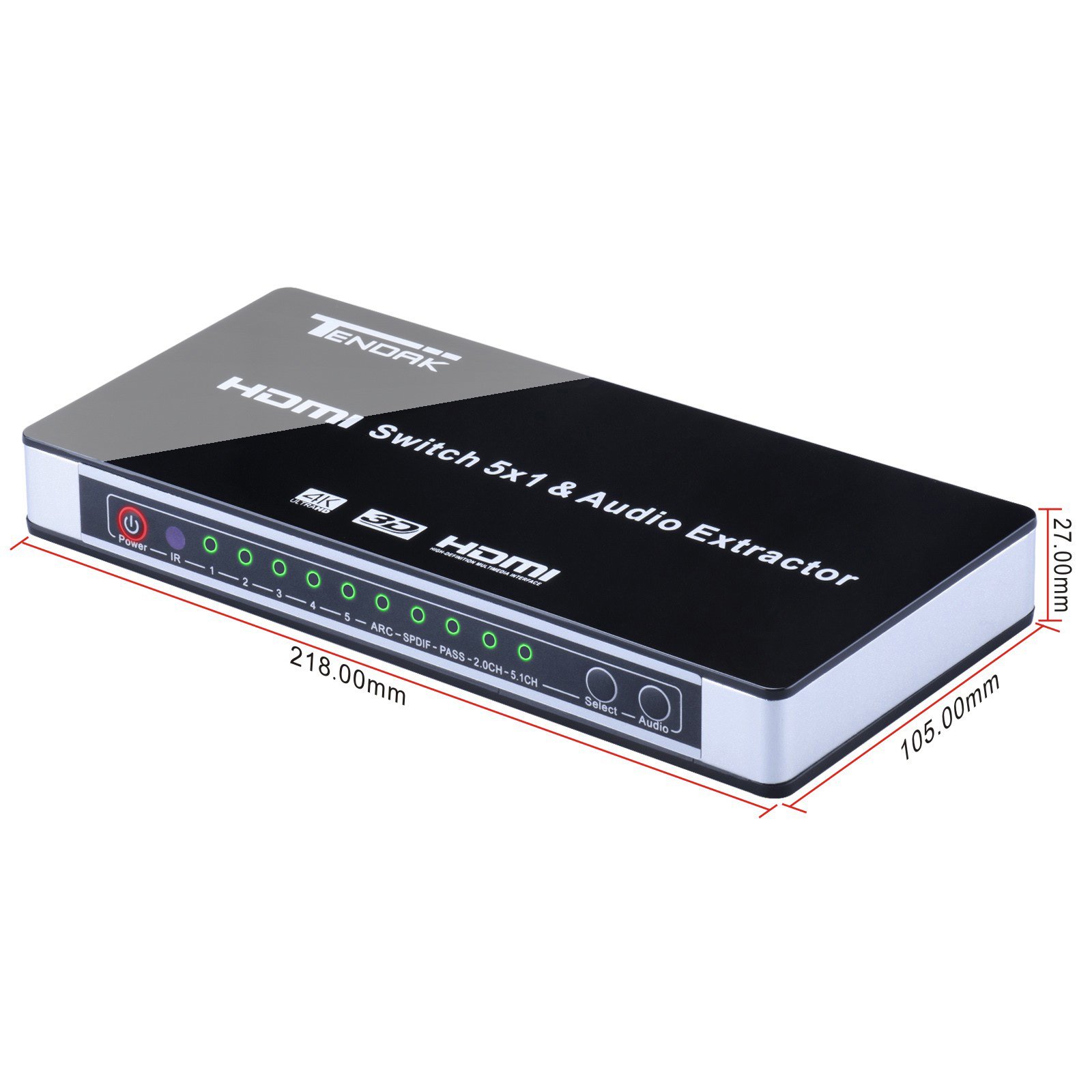 Tendak Switch HDMI Commutateur 4K 5 Entrées 1 Sortie SPDIF Extracteur Audio L/R Télécommande IR Arc Support 1080P 3D PS4 Xbox One Nintendo