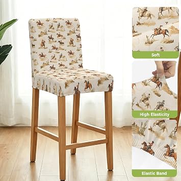 Western Cowboy Bar Stool Chair Covers Set of 2 with Back, Stretch Barstool Slipcovers Washable, Vintage Country Horse Plants Art Pub Counter Height/Swivel/Cafe/Dining Room Chairs Seat Furniture Cover