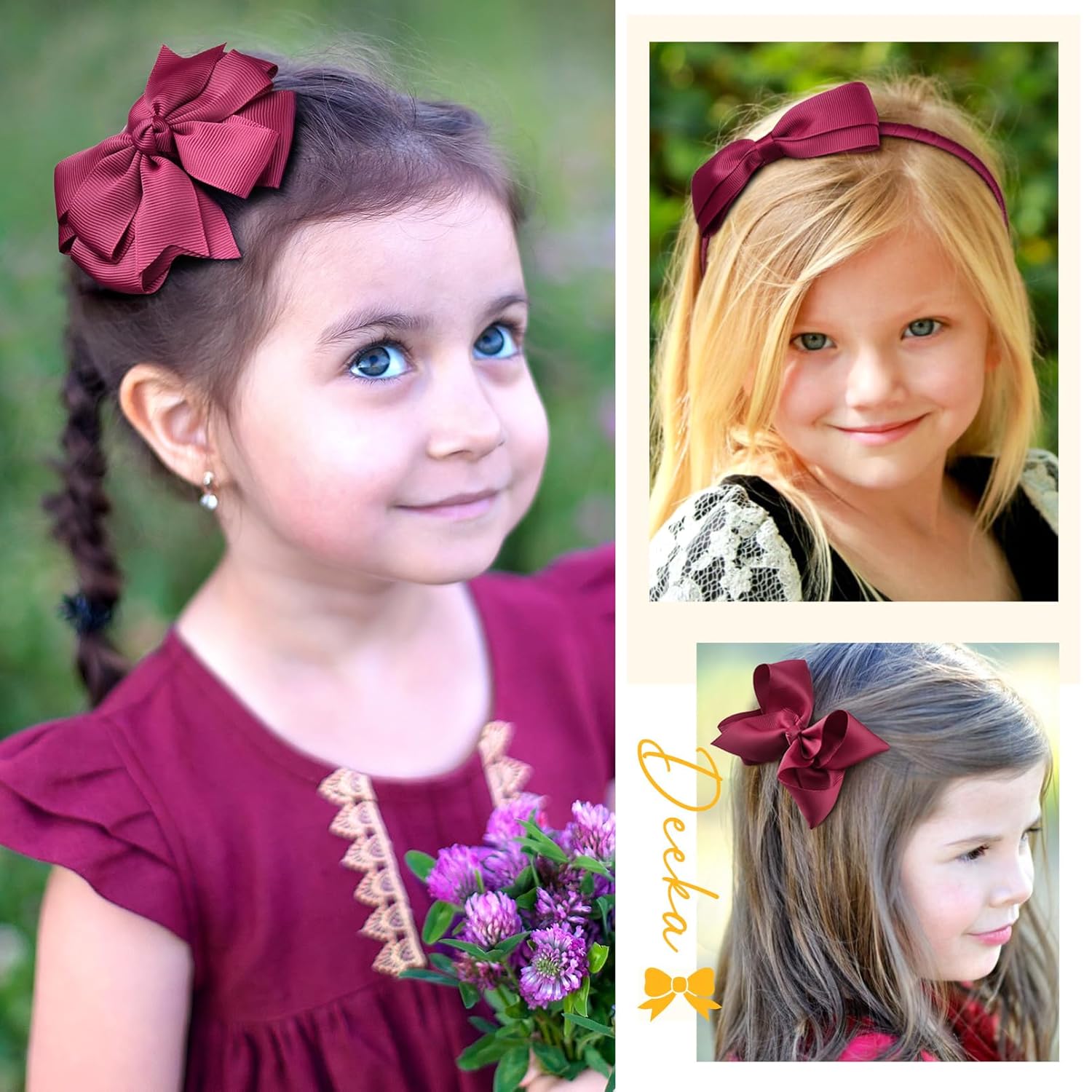 DEEKA Burgundy School Hair Accessories Set 13 Pcs Uniform Hair Bow Headband Clips Hair Ties Curly Korker Bows for Little Toddler School Girls (Burgundy) - Image 3