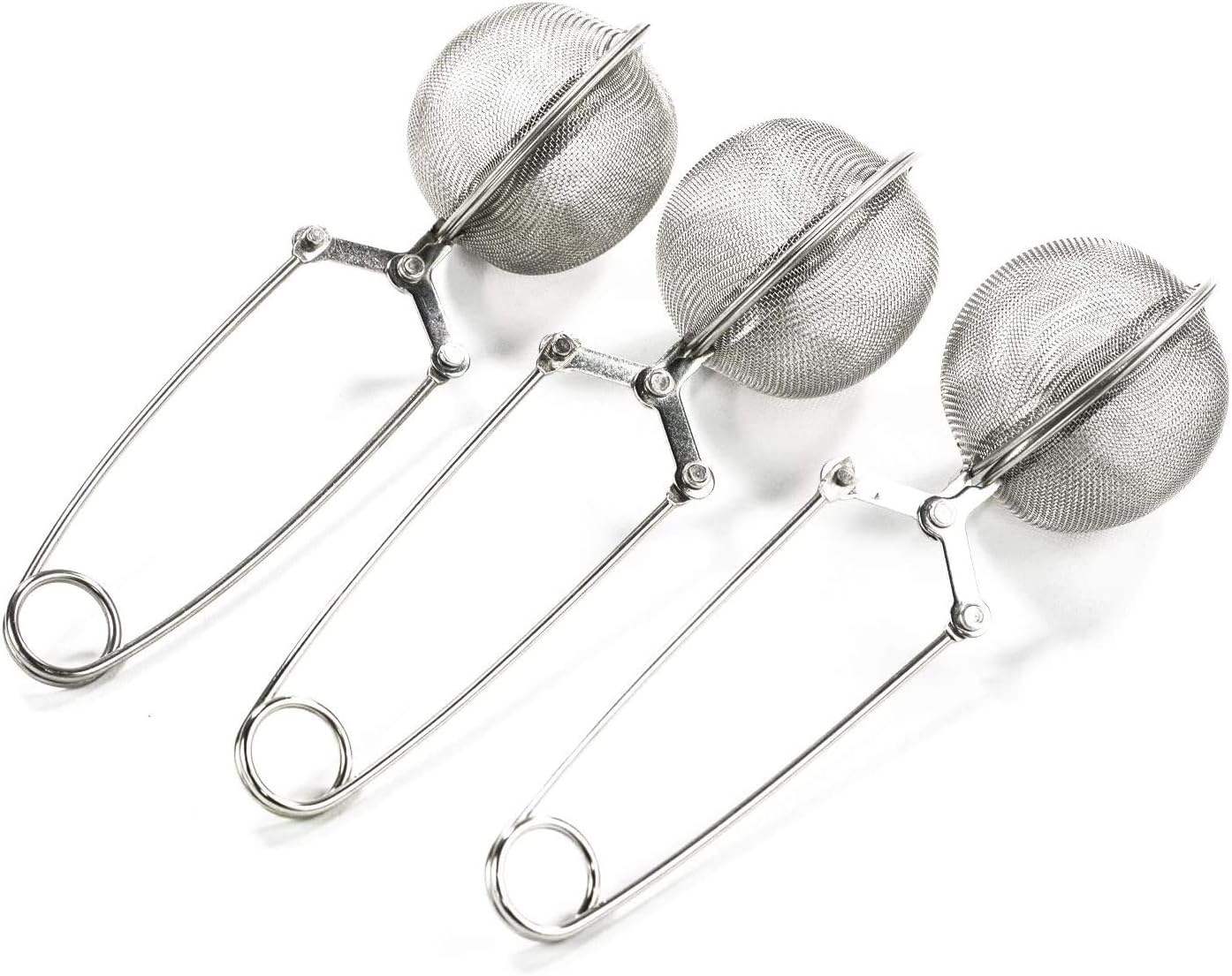 CELIHOX 3 Pack Snap Ball Tea Strainer with Handle for Loose Leaf Tea and Mulling Spices Stainless Steel Strainer Perfect Pincer Tea Ball Infuser Tea Filter Tong