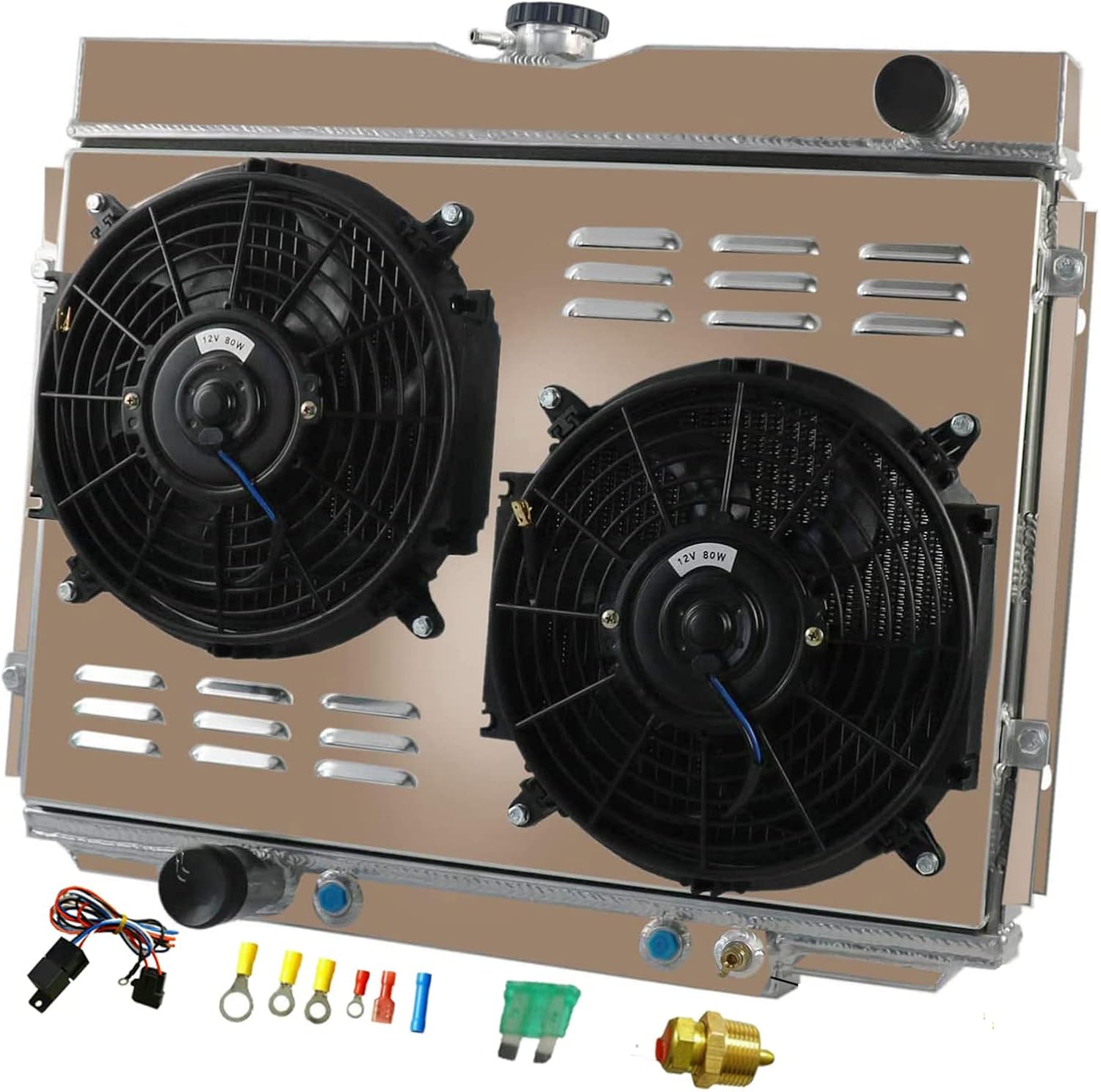 Aluminum Radiator for 1967 1968 1969 1970 Ford Mustang 67 68 69 Fairlane Ranchero Falcon 6.4L 7L V8 4 Row Radiators Shroud Fan Relay Kit