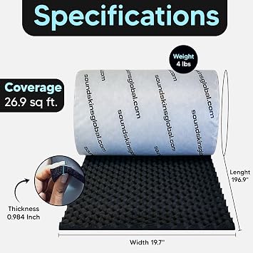 Wavy Plus Sound Deadening Lightweight Closed Cell Foam Mat SSK-WAVYPLUS 196.9/19.69, 26.92 sq ft