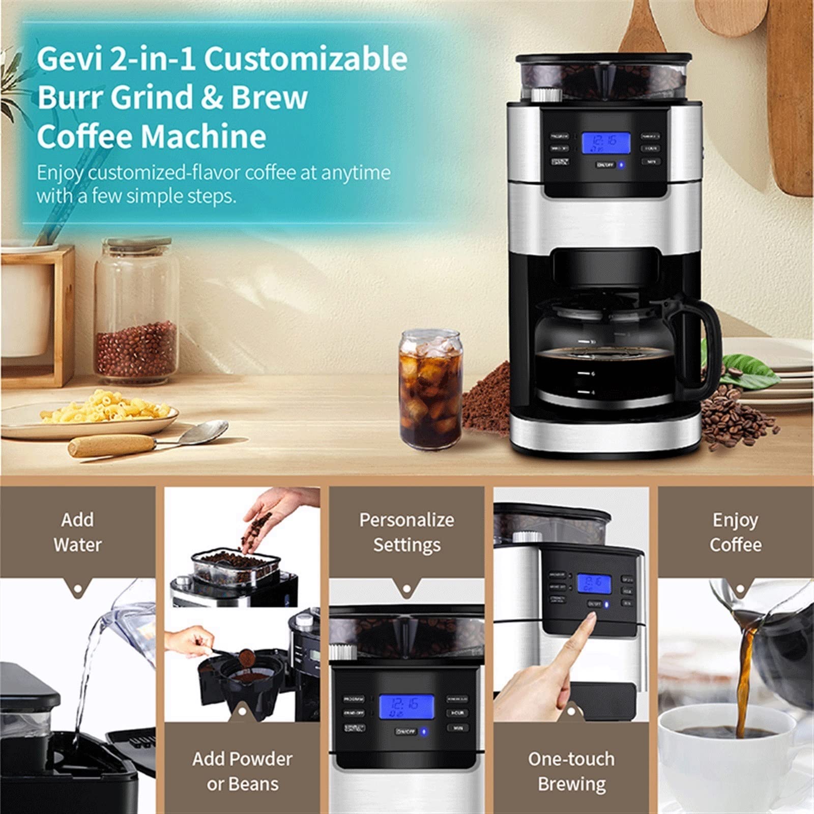 Gevi 10Cup Grind And Brew Automatic Coffee Machine With