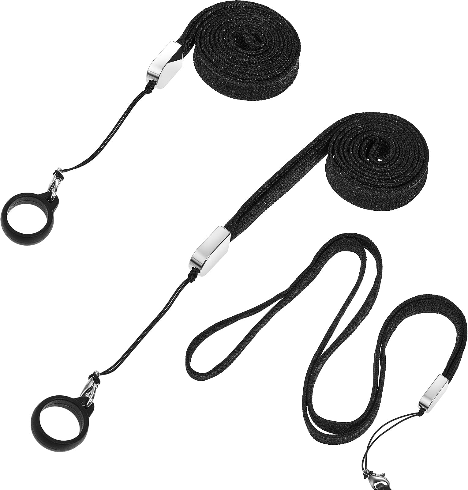 Shappy 3 Anti-lost Necklace Lanyard Black with Anti-lost Silicone Rubber Ring, Silicone Rubber Pen Lanyard Holder