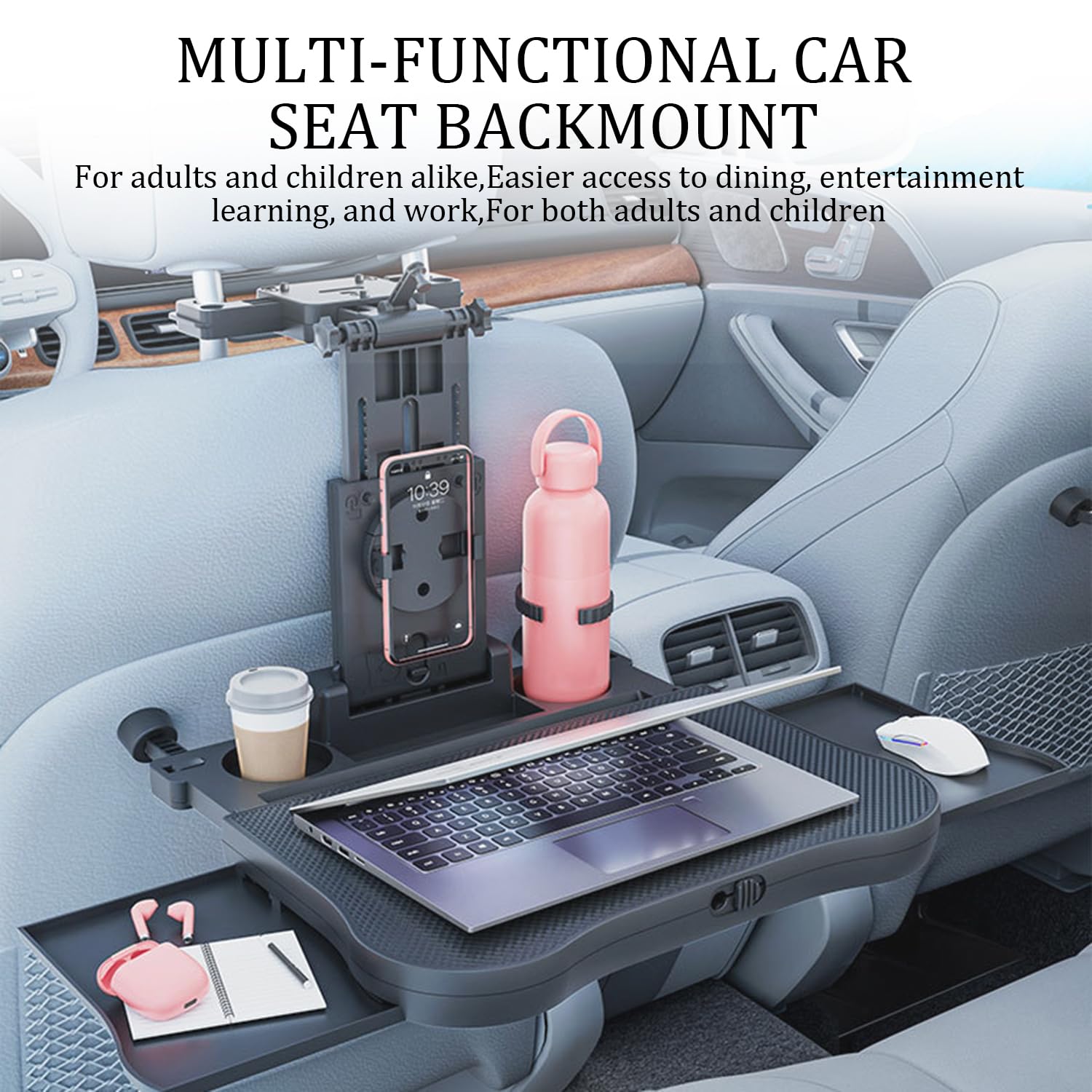 Tavolo Da Pranzo Per Sedile Posteriore Passeggero,Tavolino Per Auto,Vassoio Regolabile Per Auto Con Portabicchieri e Supporto Per Cellulare,Per Bambini,Viaggi,Lavoro,Pasti (Capacità Di Carico 20 Kg)