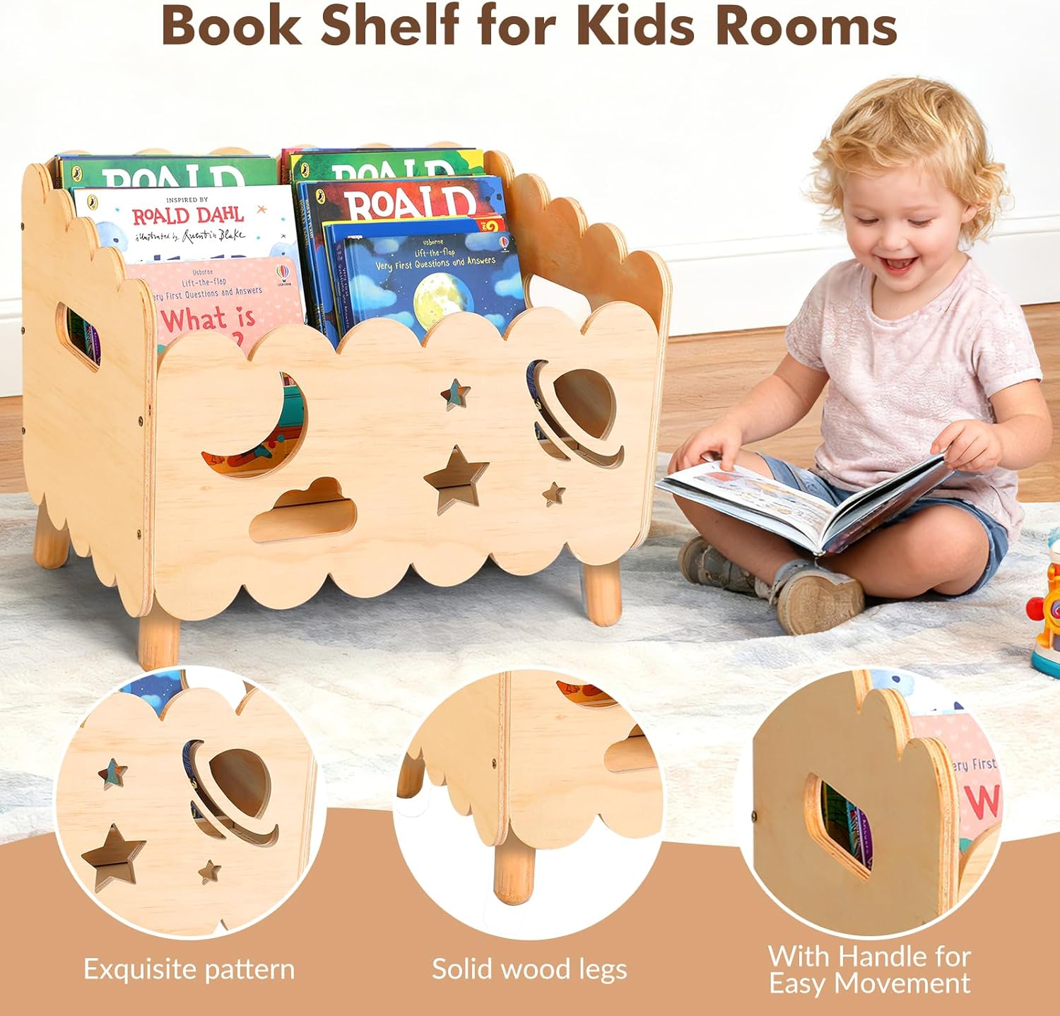 Kids Kookshelf, Montessori Toddler Bookshelf for Kids with 2 Adjustable Dividers, Nursery Book Shelves, Suitable for Baby Nursery book shelf, Playroom, Classroom or Bedroom Bookcase Storage Organizer - Image 3