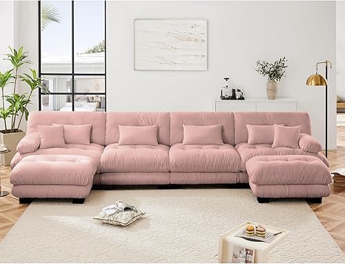 Miniatura 3 de Sofá de gran tamaño en forma de U de 173.2 pulgadas, sofá modular de chenilla, sofá de asiento profundo de 4 plazas con 2 otomanas móviles, moderno