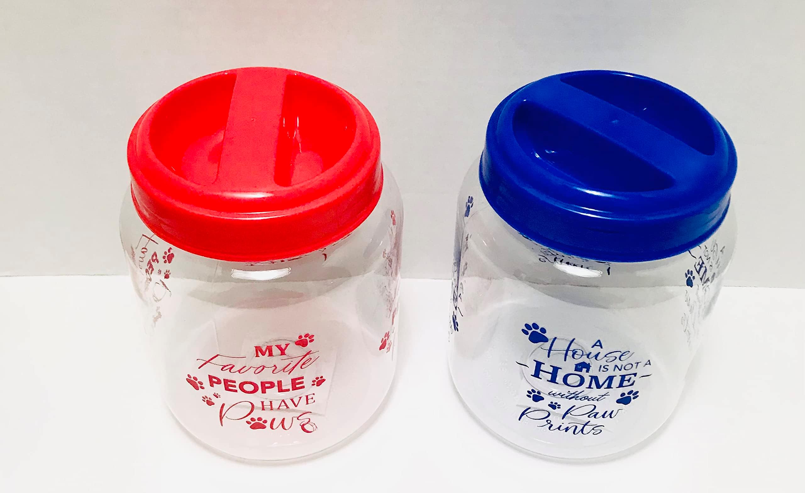 CGT BPA-Free Plastic Airtight Dog Cat Pet Treat & Food Storage Containers Canisters Jars Red Royal Blue My Favorite People Have Paws A House Is Not A Home Without Paw Prints (Set of 2)