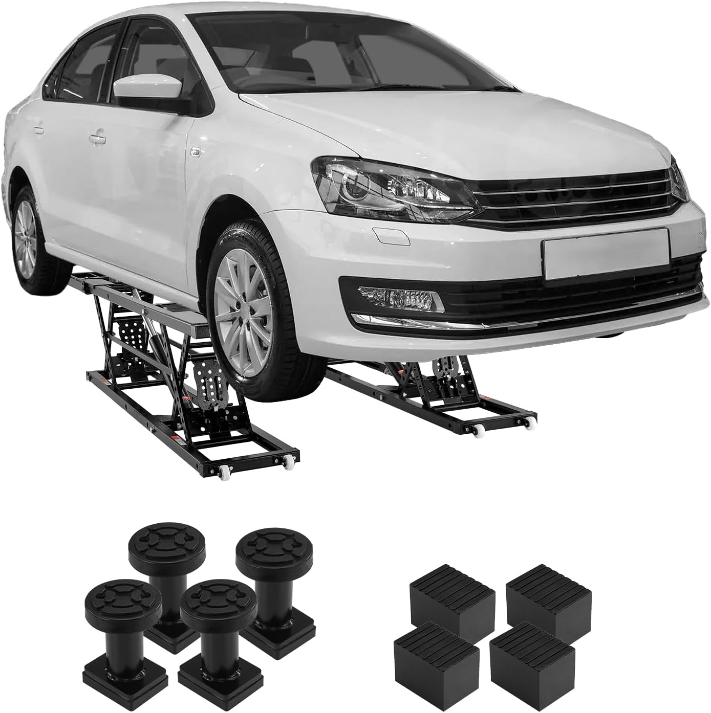 VEVOR Portable Car Lift - 5,000 LBS Capacity, Extended-Length Plates, 25.6" Max. Height, Heavy-Duty Carbon Steel Truck Lift with 120V Power Unit