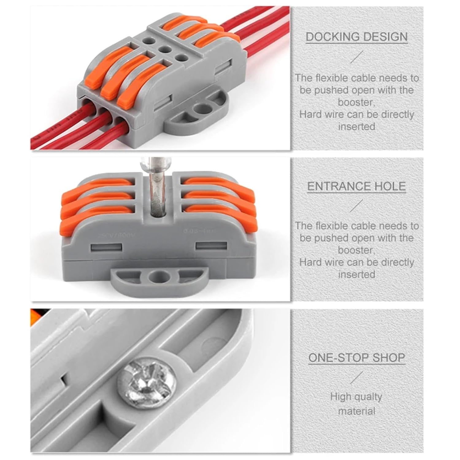 Quick Wire Cable Connectors with Fix Hole Universal Compact Wiring Terminal Block Docking Electrical Connection 2Pcs(22G-5 5PCS)
