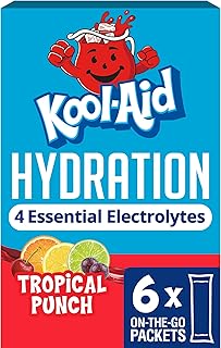 Kool-Aid Hydration Electrolyte Powder Drink Mix, 6 On-the-Go-Packets, for Easy and Flavorful Hydration, Tropical Punch Artificial Flavor, Zero Sugar, No Artificial Dyes, Low Calorie, 1.32 oz Box