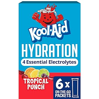 Kool-Aid Hydration Electrolyte Powder Drink Mix, 6 On-the-Go-Packets, for Easy and Flavorful Hydration, Tropical Punch Artificial Flavor, Zero Sugar, No Artificial Dyes, Low Calorie, 1.32 oz Box