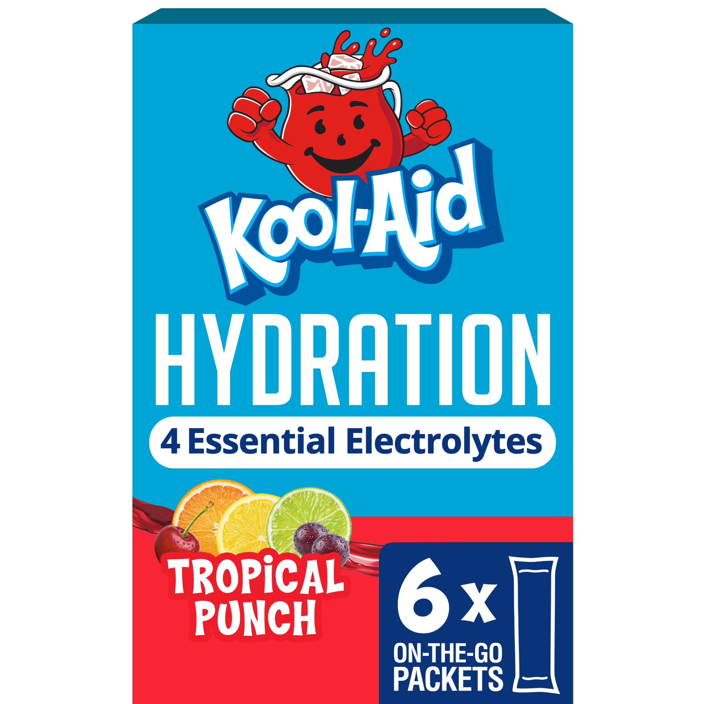 Kool-Aid Hydration Tropical Punch Artificially Flavored Drink Mix, 6 ct On-the-Go-Packets, 1.32 oz Box
