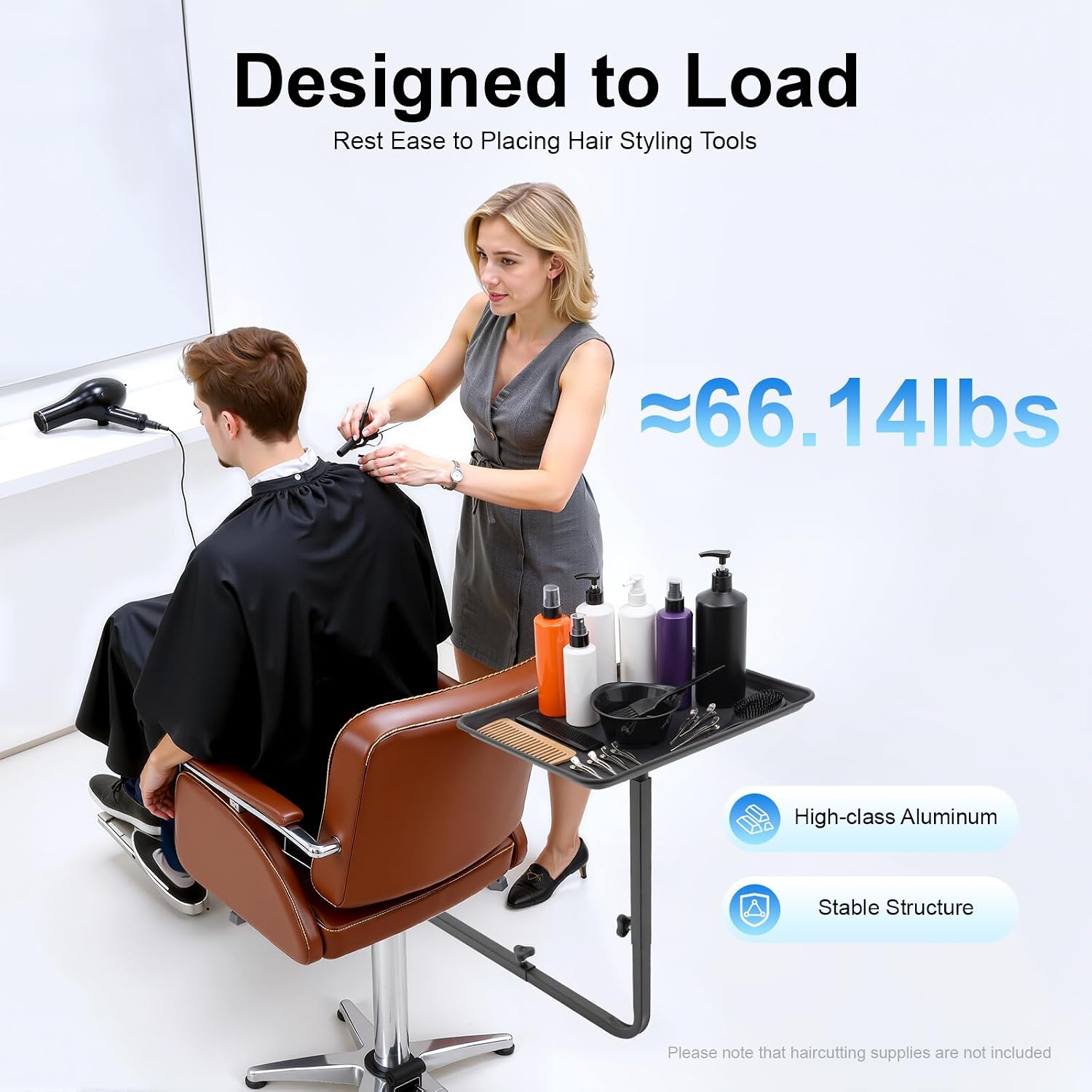 Salon Chair Tray, Salon Tray Attached to Chair Aluminum Barber Trays, 360 Degree Rotation Barber Chair Trays for Nail Salons, Barber Stores