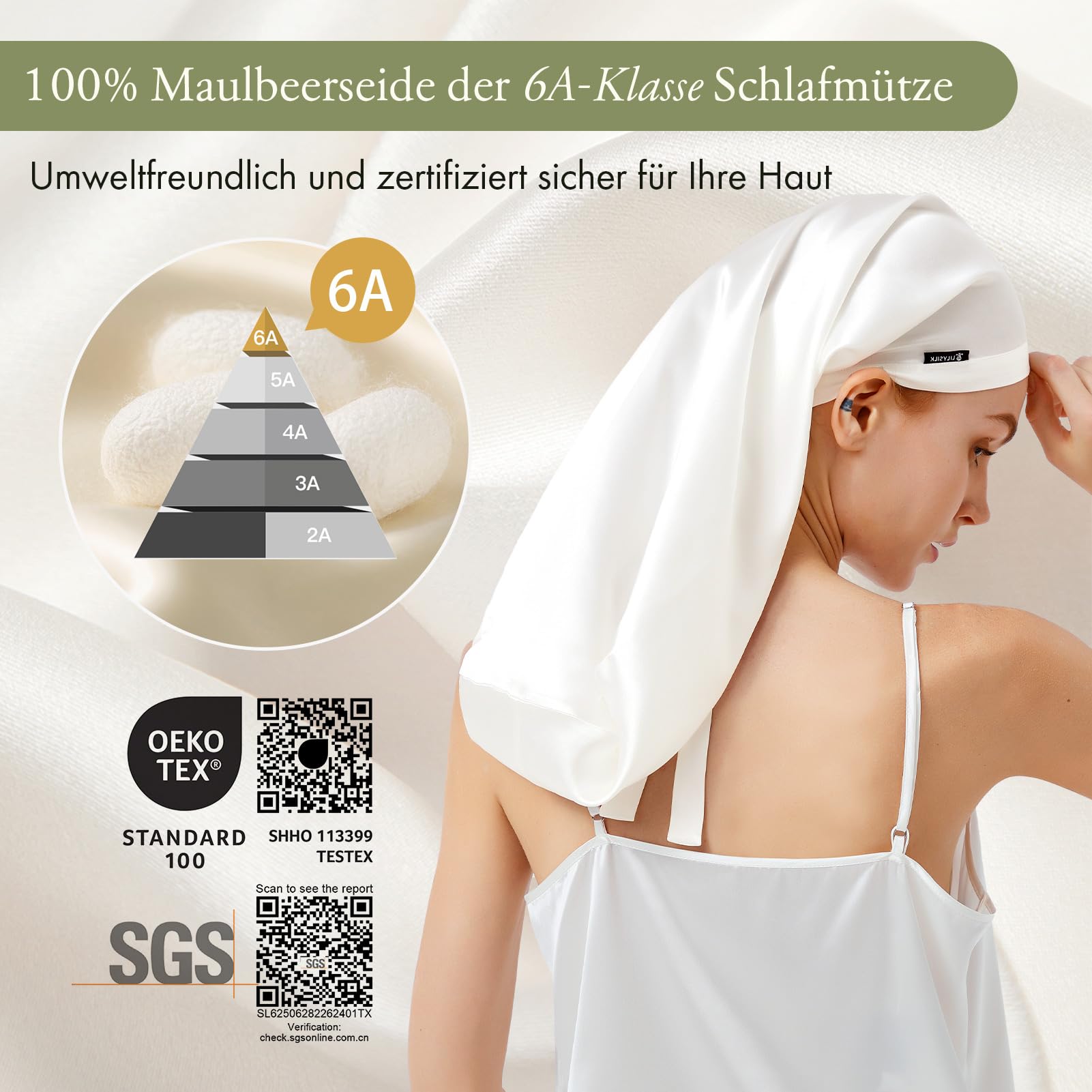 LilySilk Damen 19 Momme 100% Maulbeerseide Lange seidenhaube zum schlafen