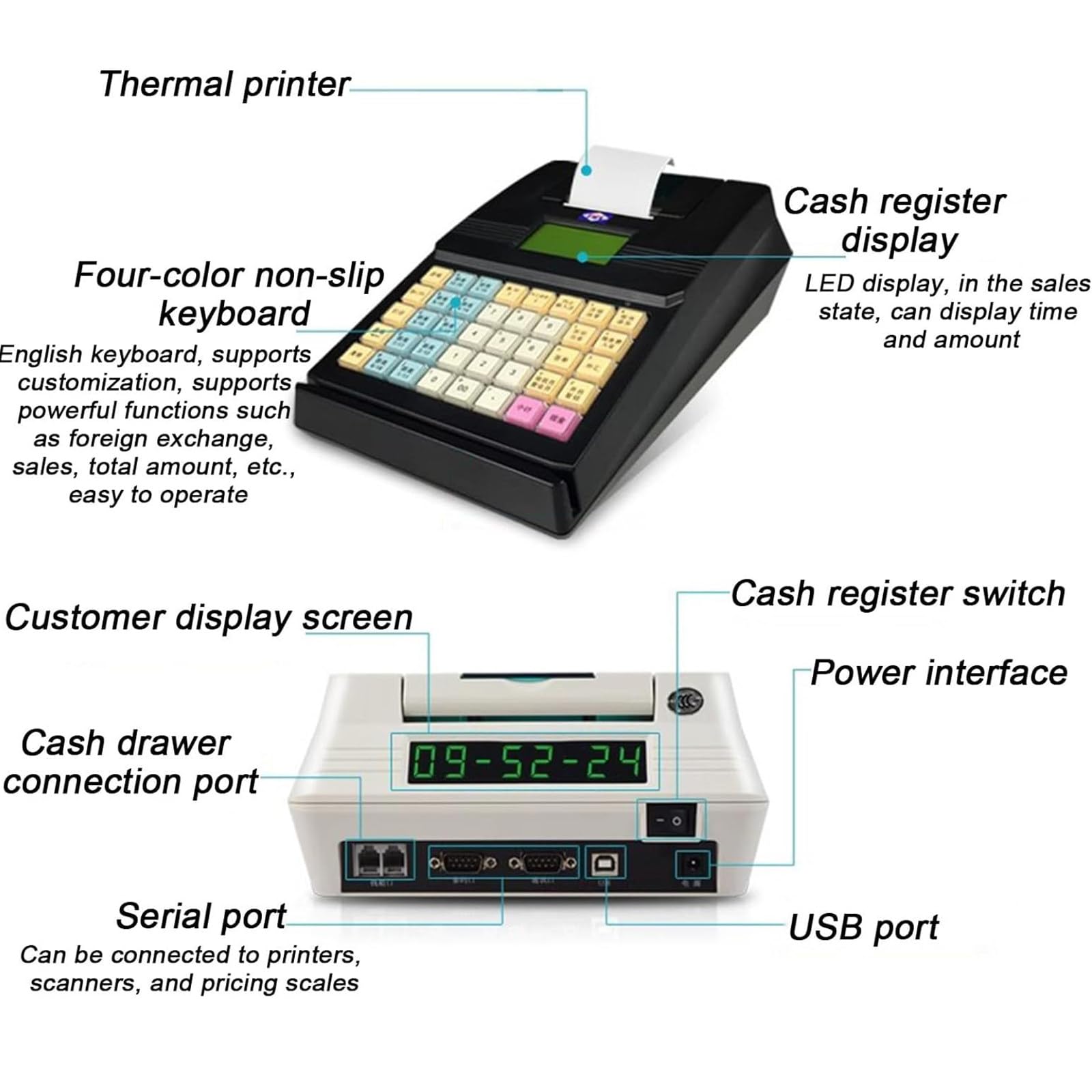 Caisse Enregistreuse Professionnelle,Caisse Enregistreuse Électronique,Caisse Enregistreuse À 40 Touches,pour Petite Entreprise,Supermarché,Bar,Black