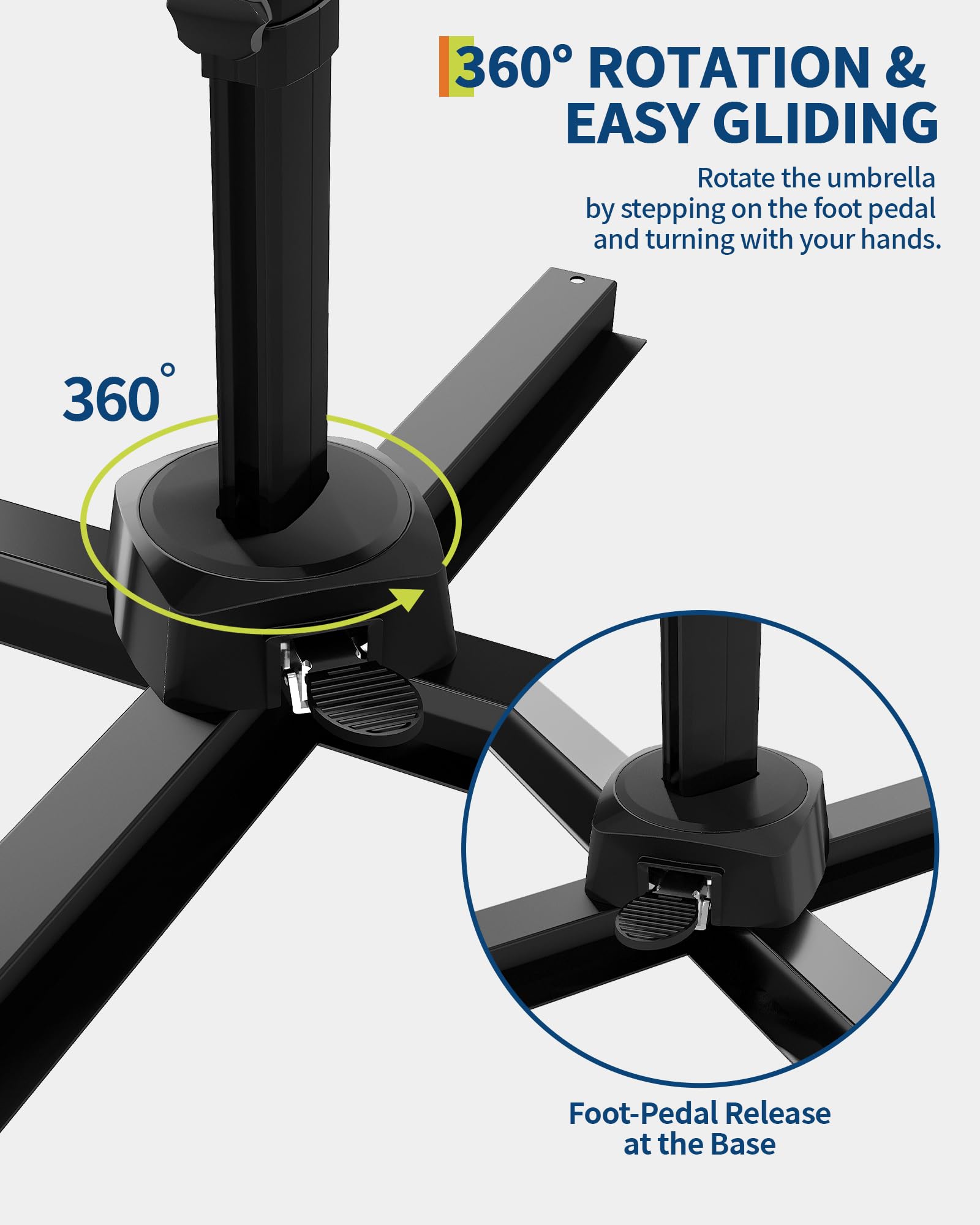Paraguas voladizo de 10 pies para patio al aire libre con base incluida, sombrilla de mercado compensada a prueba de viento con rotación de 360 grados para patio, jardín, terraza, piscina 6