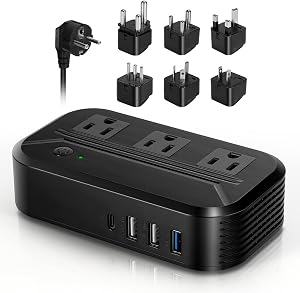 Voltage Converter Canada to Europe - 220v to110v Worldwide Travel Converter | 2300W Total Max; 4 USB Ports; 3 AC Outlets; EU/UK/Asia/Italy/India/Australia/South Africa Travel Adapter Included