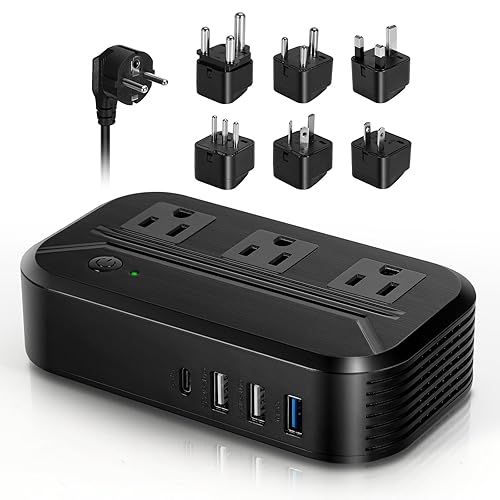 Convertidor de Voltaje 2300W Convertidor de Potencia Internacional Transformador de Baja Tensión 220v/240v a 110v/120v Adaptador de Viaje con 4 USB 3 Tomas de CA 7 Adaptadores de Enchufe Mundial EU/US/AU/IT/UK/India/Sudáfrica