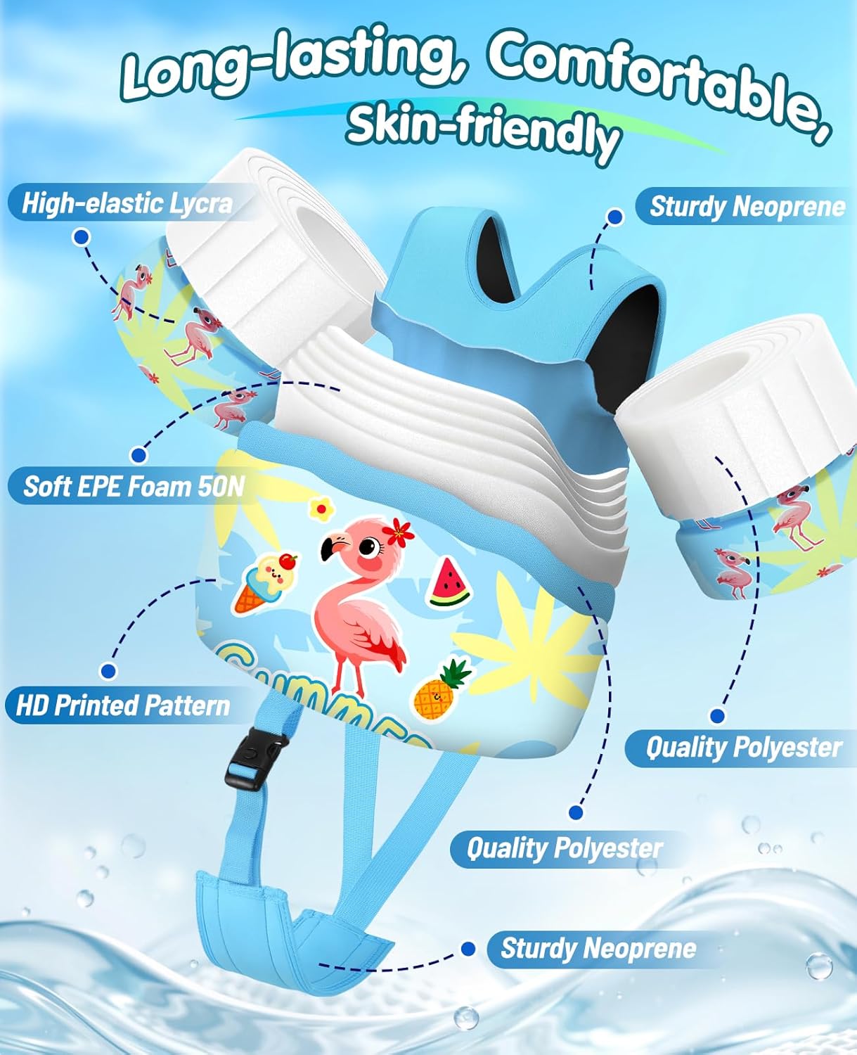 HeySplash Toddler Swim Vest, Toddler Floaties Fit 10-20-30-50-55 Lbs, Children Swimming Jacket 1-2-3-5-6 Year Old, Kids Float Swim Jacket Arm Water Wing, Puddle Pool Jumper Swim Aid,Boys,Girls,Niños