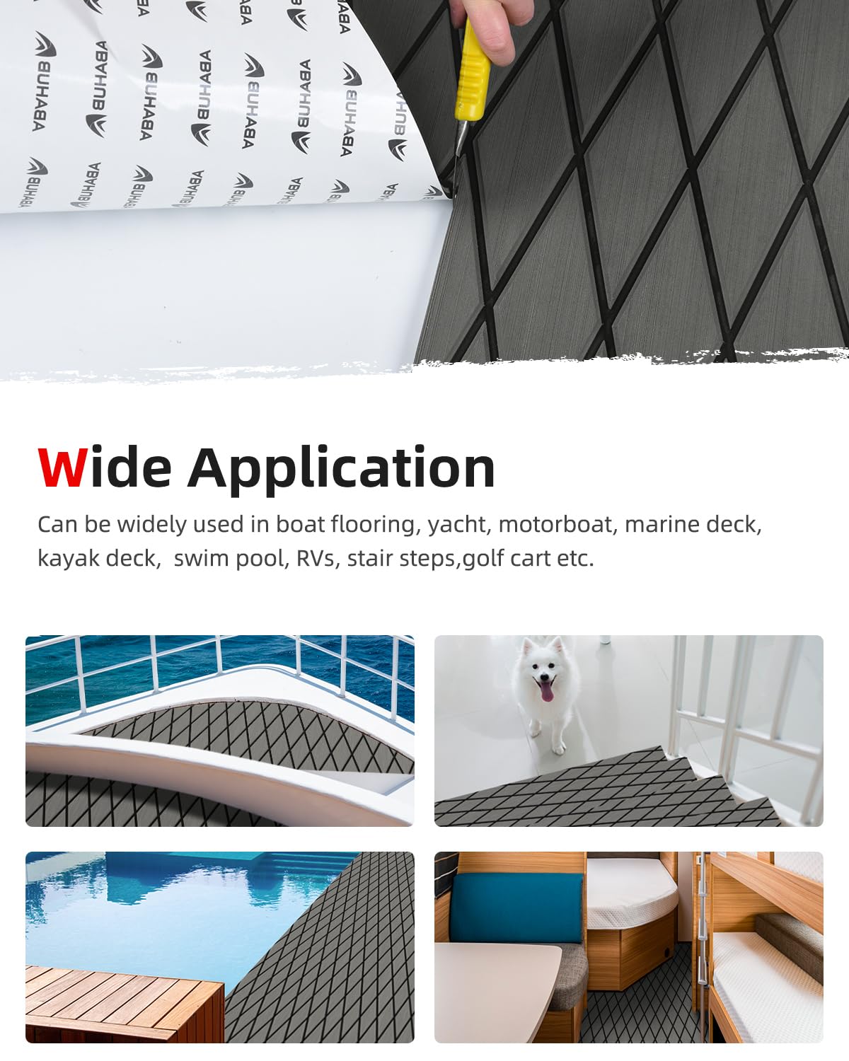Abahub Hoja de espuma EVA para suelo de barco, patrón de diamante, con alfombra autoadhesiva para lancha, kayak, tabla de surf, SUP
