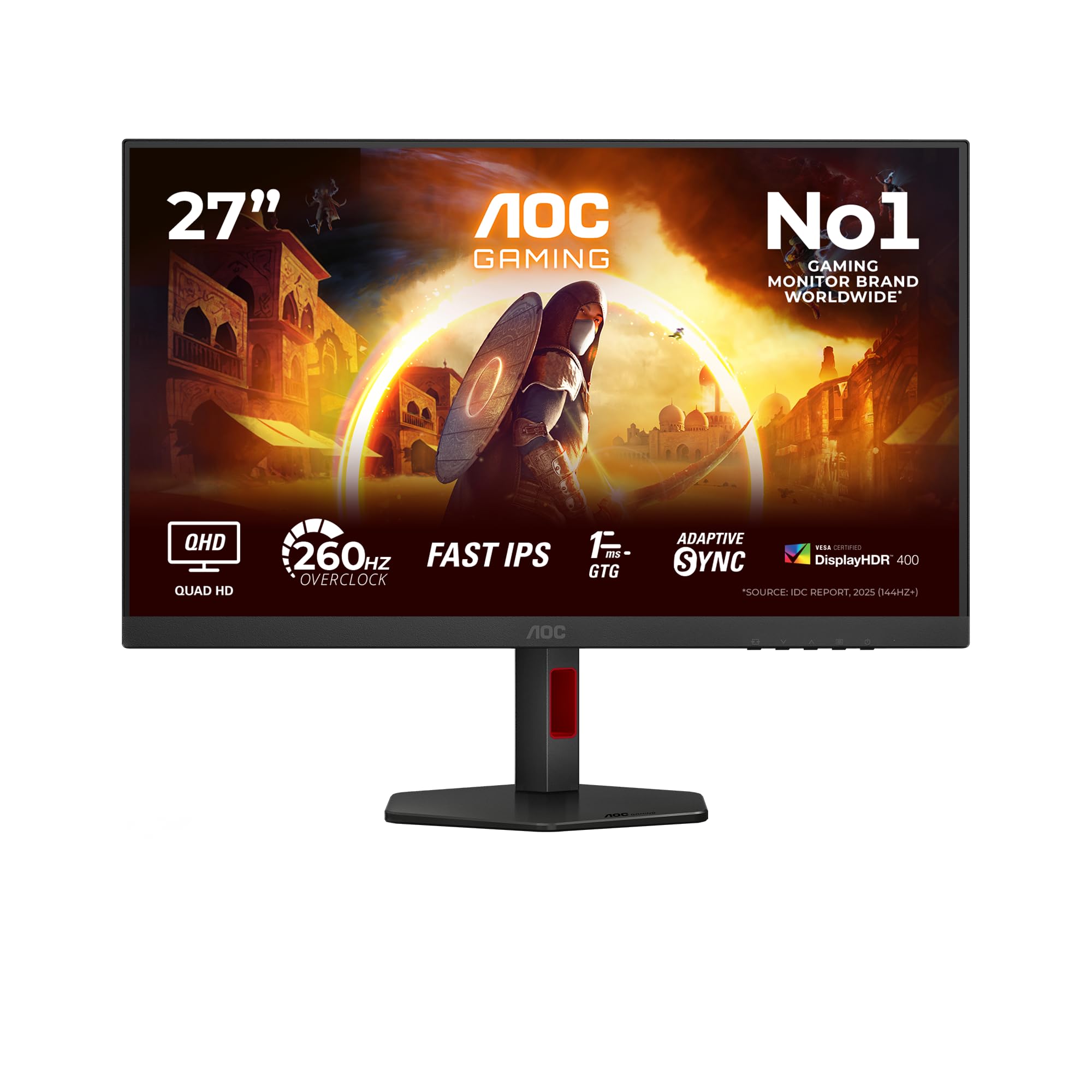AOC Gaming Q27G4ZR - 27-calowy monitor Quad HD, 240 Hz, 1 ms, G-Sync, HDR400 (2560 x 1440, 2 x HDMI 2.0, DisplayPort 1.4) czarno-czerwony