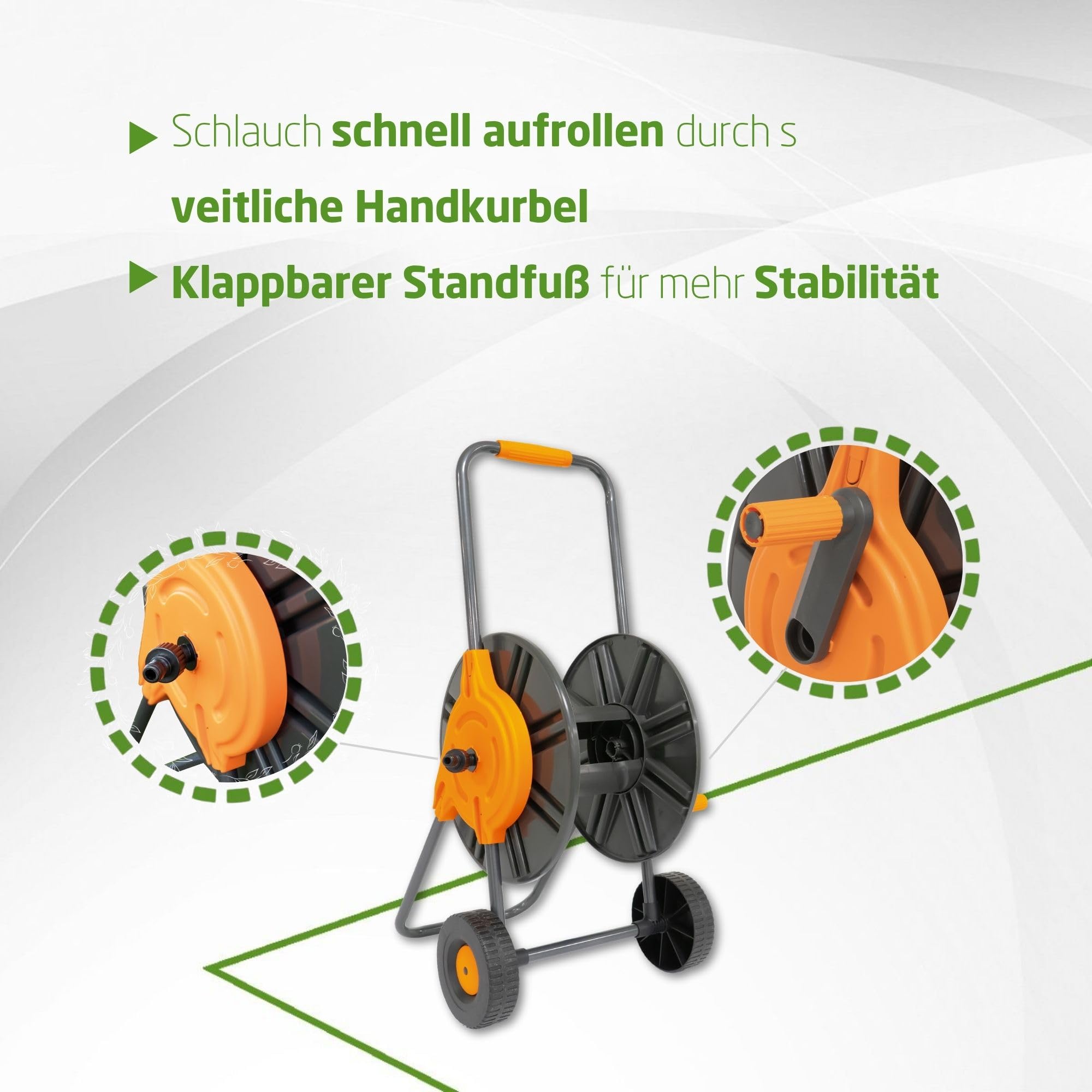 Amig - Schlauchwagen | für 1/2" Schläuche | max. 60m gerollt | mit Kurbel zum einfachen Aufrollen | Polypropylen | Orange und Grau