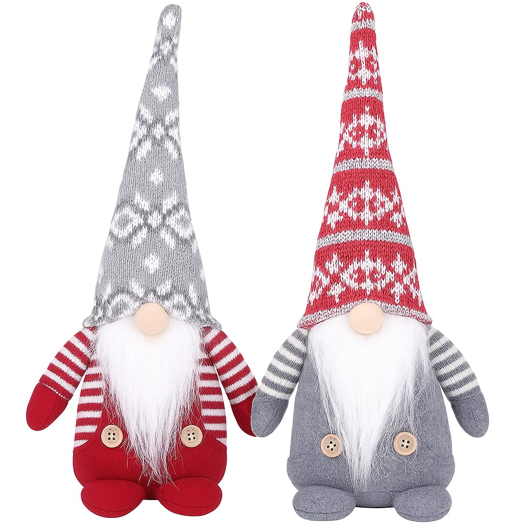Floralcraft Red & Grey Floralcraft® Santa Gonks - Ruben & Catemaco (Set Of 2) 42Cm Tall Handmade Swedish Style Christmas Gonks – Ruben In Grey Cardigan & Red Hat, Catemaco In Red Cardigan & Grey Hat With Snowy Beards