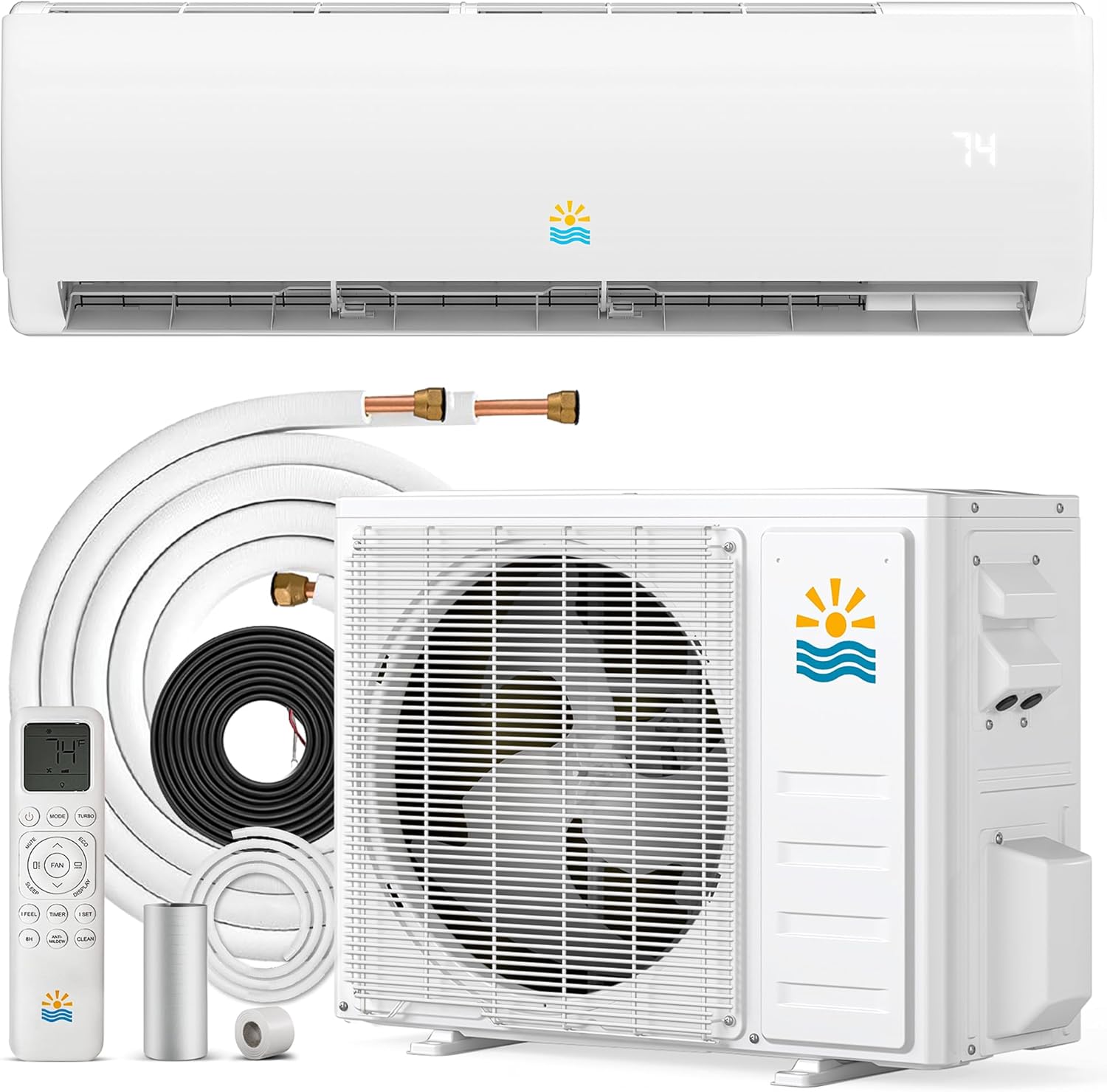 Rellytech Mini Split AC/Heating System - 11500 BTU Ductless Heat Pump Inverter Heating and Cooling, 17 SEER2 110V/115V Energy Efficient Air Conditioner Up to 550sq.ft, Pre-charged, Installation Kit