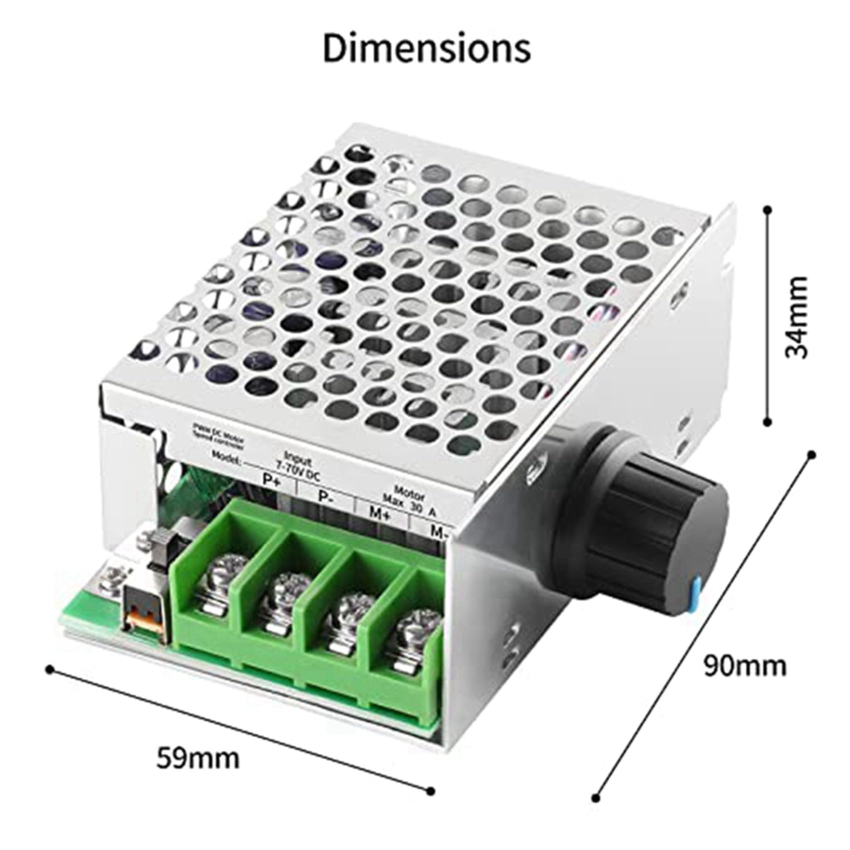 5X Controlador de Velocidad del Motor de CC Controlador PWM, 7-70V 30A Regulador de Velocidad del Motor PWM Ajustable 12V 24V 36V 48V