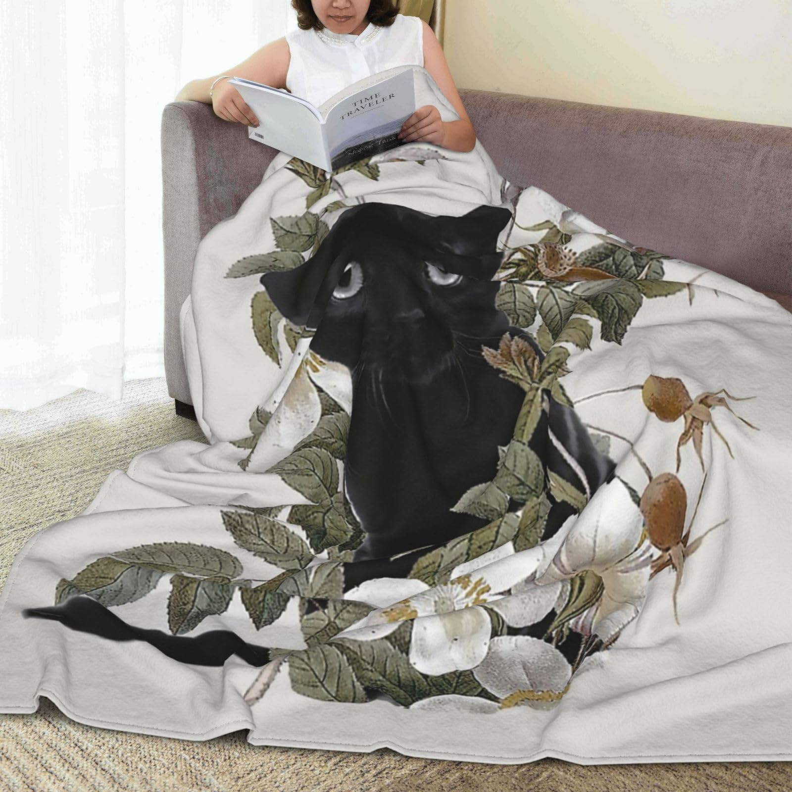 Amazon｜毛布 花 黒猫 ネコ柄 猫柄 ブランケット シングル