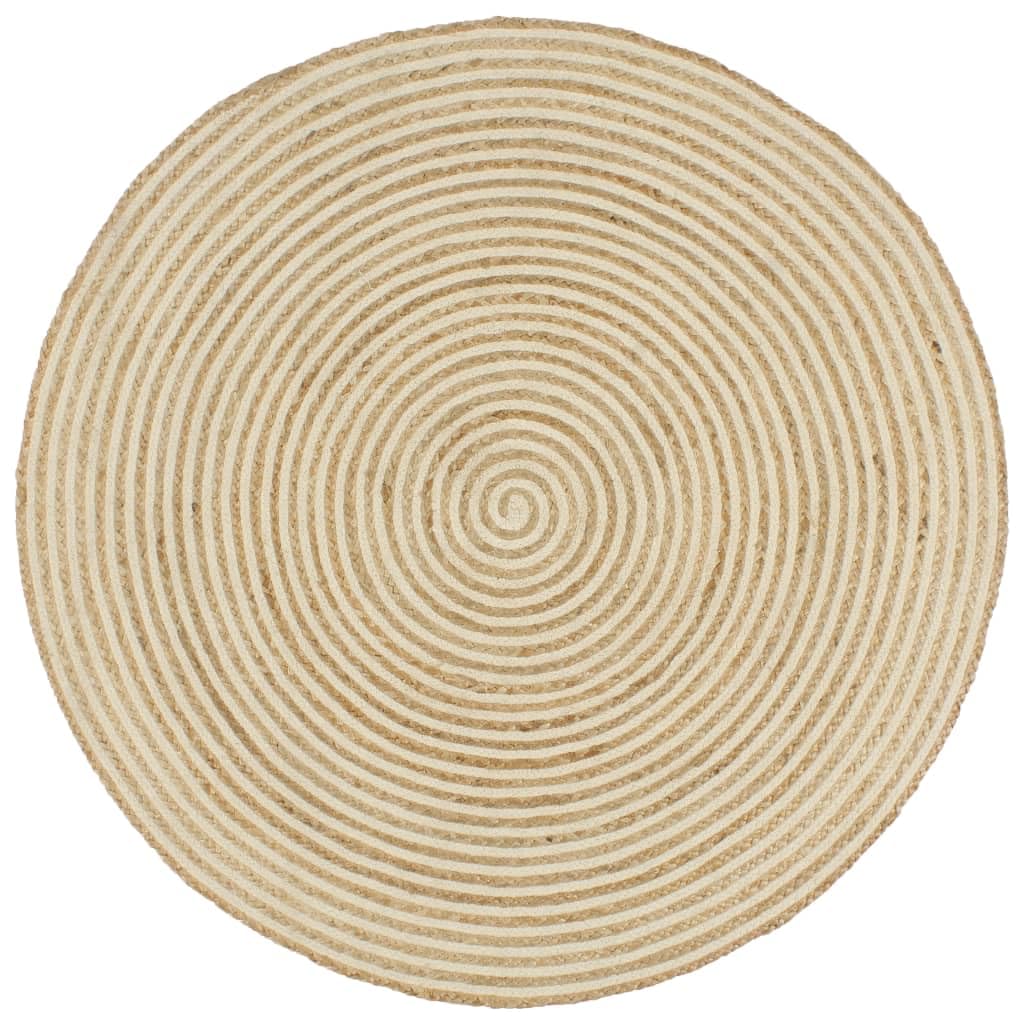 Tapis en jute tissé à la main 150 cm : l'élégance artisanale et naturelle en spirale blanche