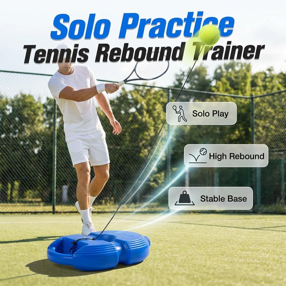 2026 Tennis Rebounder Trainer with Weighted Base, Portable Solo Practice Kit, Tennis Training Equipment for Backyard Home Court, All-Age Tennis Ball Return System