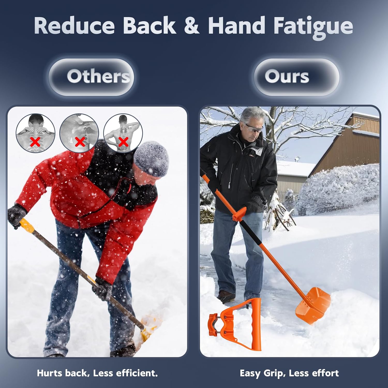 Heavy Duty Snow Shovel for Driveway with Assisted Handle, Ergonomic Snow Pusher for Removing Snow & Ice with 70" Long Handle, 13inch Blade Metal Shovel for Car, Driveway, Outdoor, Emergency