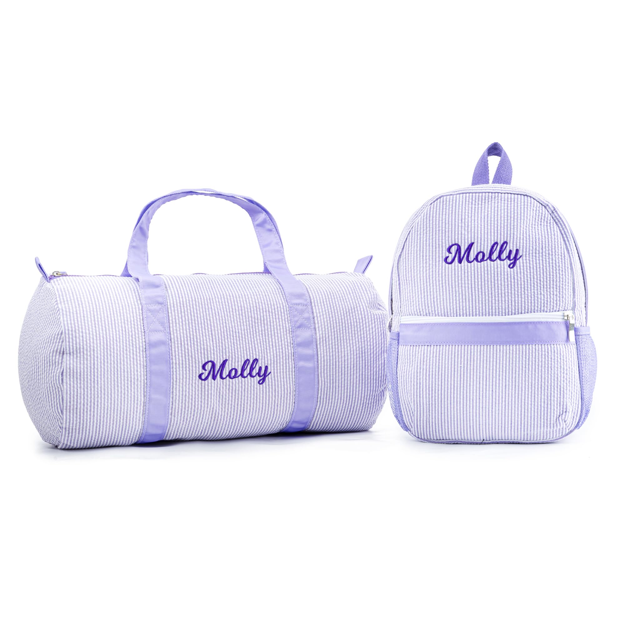 MT WORLD Seersucker Kids' Backpacks and Travel Duffel Bags Set - Personalized Toddler Backpacks & Weekender Overnight Duffle for Little Girls - Child