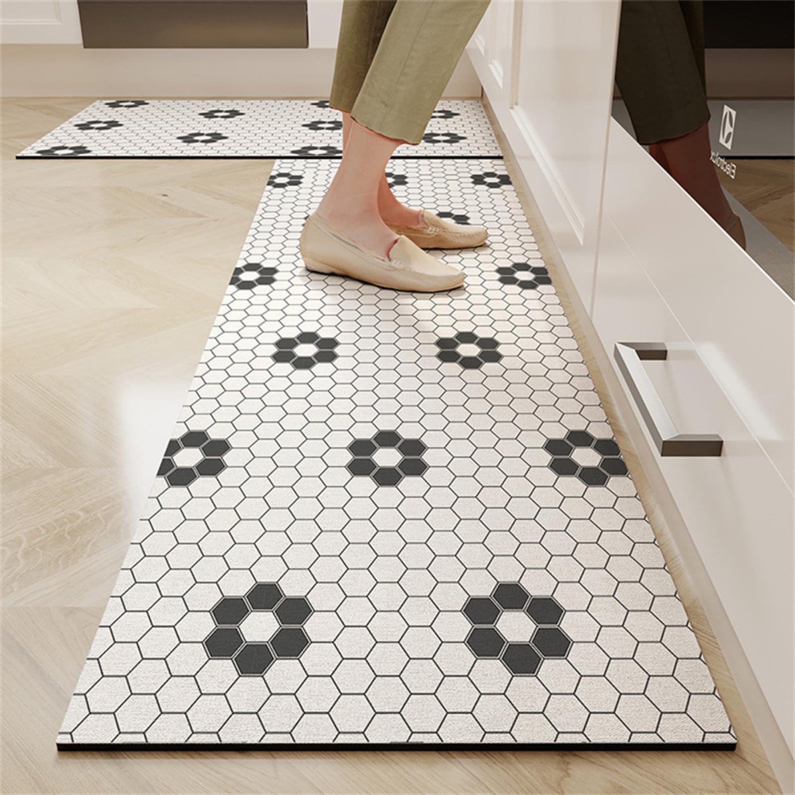 KüChenläUfer KüChenmatte 45x120cm, KüChenteppich Waschbar rutschfest, Teppich LäUfer Flur FußMatte Badematten, Wasser öL Aufnehmen Teppich KüChe Set für KüChe Wohnzimmer, Badezimmer Geometric