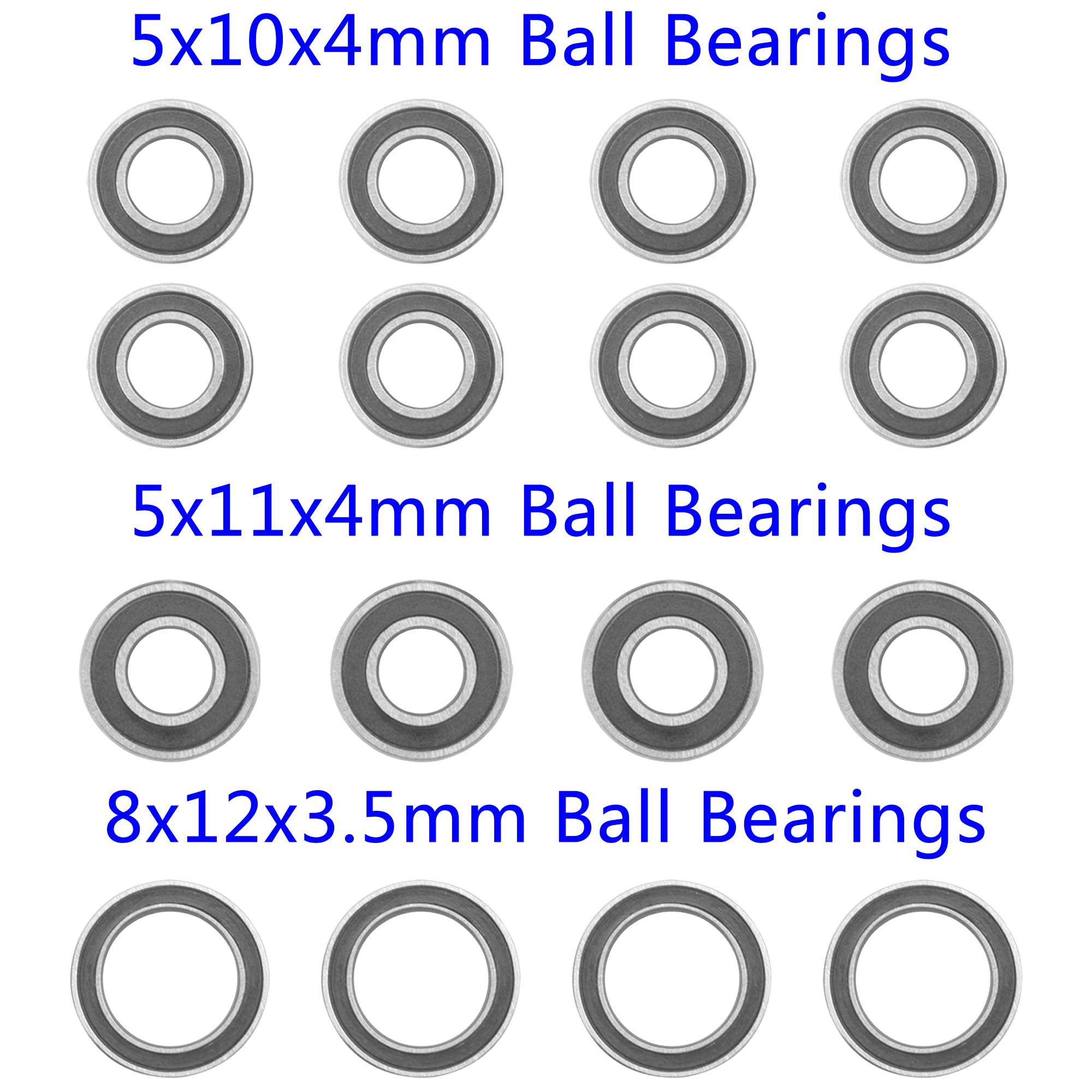 16Pcs ShareGoo RC Rubber Sealed Ball Bearings Kit 5x11x4 5x10x4 8x12x3.5mm Compatible with Tamiya TT-02 TT02 1/10 RC Upgrade Parts