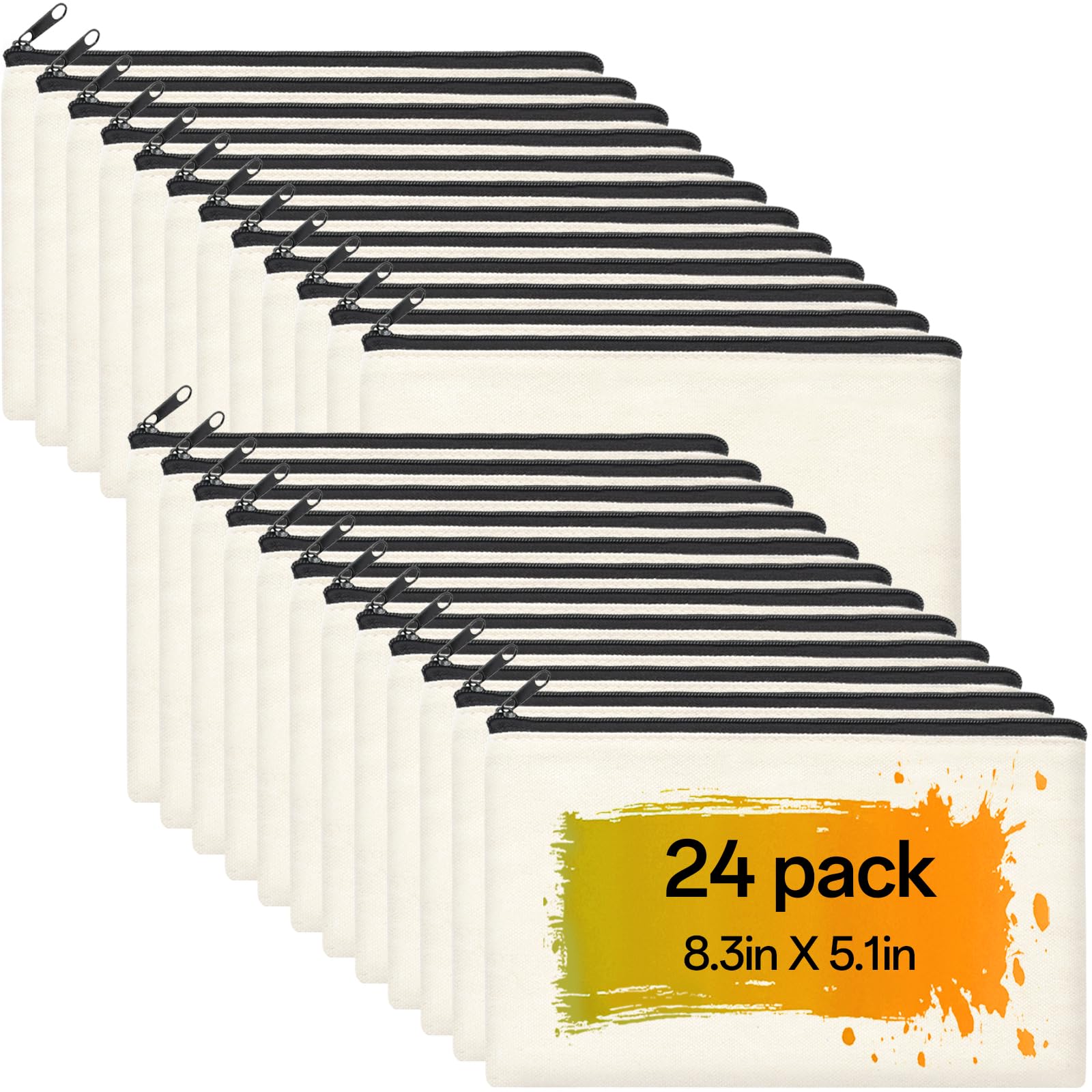 ZeeDix Canvas Pouch- Multi-purpose Cosmetic Bag with Zipper, DIY Craft Canvas Zipper Pouch Blank Makeup Bags Bulk Travel Toiletry Bag for Storage (8.3