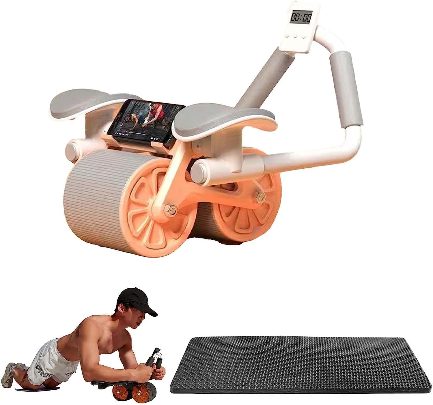 Rullo Per Addominali 2025 Con Rimbalzo Automatico E Supporto Gomiti - Ruota A 4 Ruote Con Porta Cellulare Per Fitness A Casa - 2