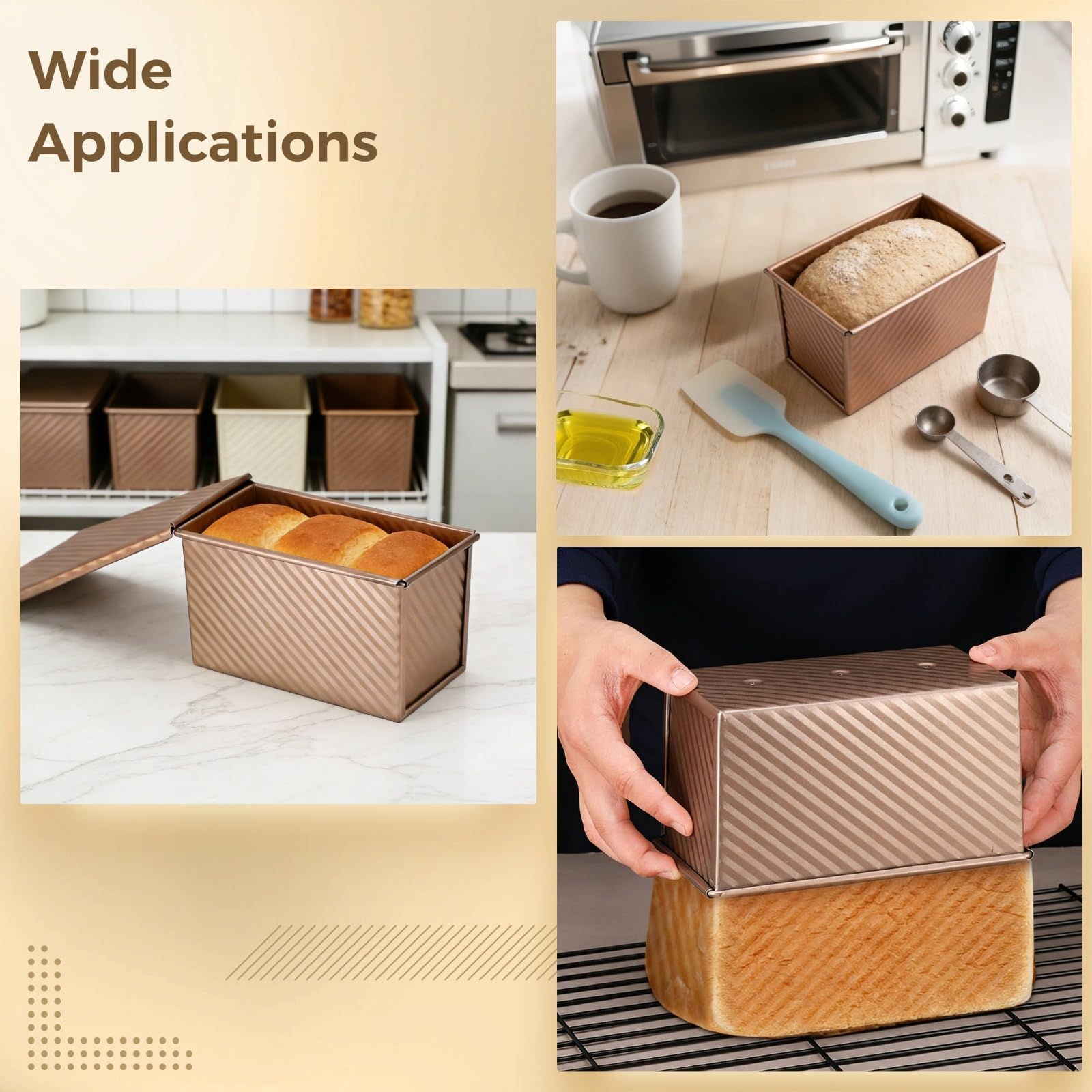 Carbonstahl-Pullman-Kastenform mit Schiebedeckel, 31,7 x 12 x 11,2 cm, Roségold, 750 g Fassungsvermögen, für selbstgemachtes Toastbrot, Brotbackform, ofenfest bis 446 ℉