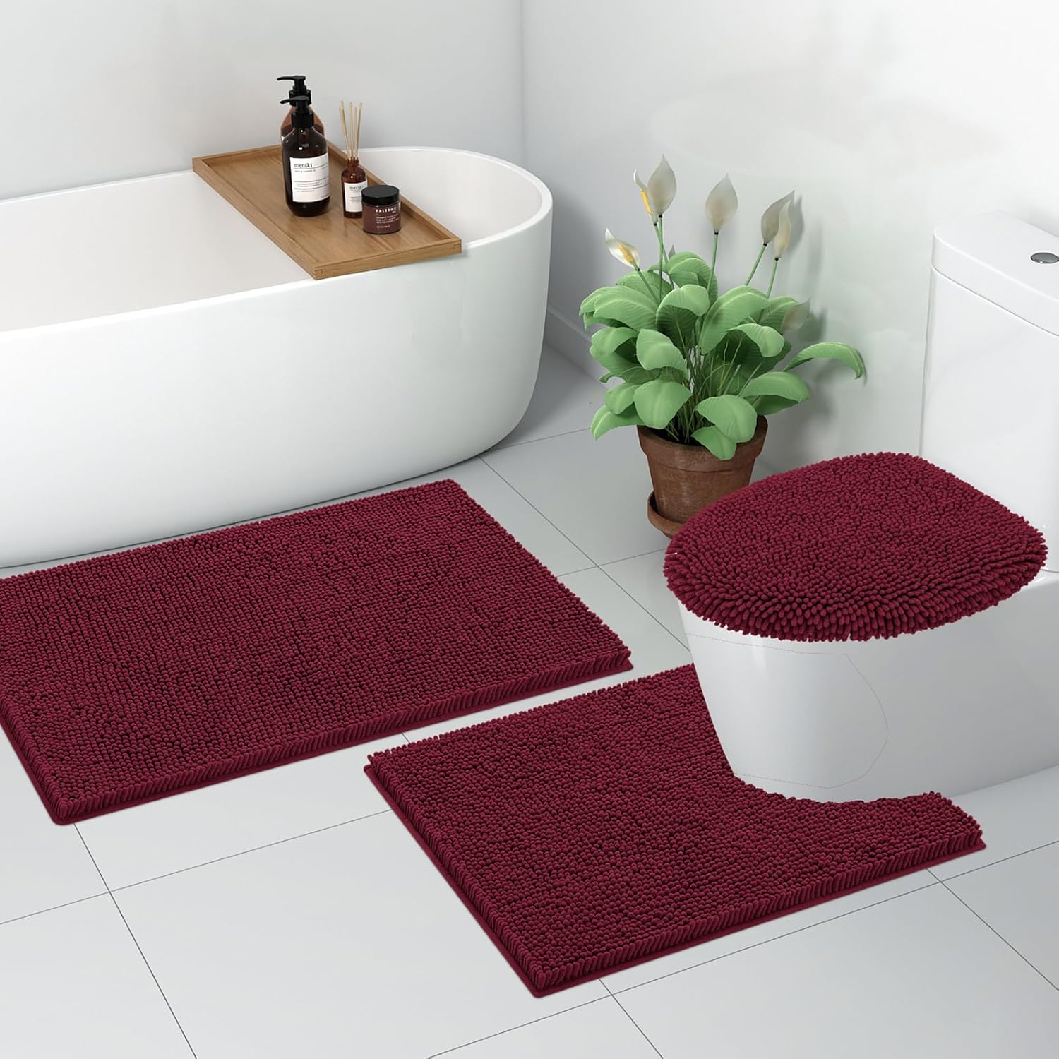 Smiry Soft Chenille Bathroom Toilet Lid Cover, Machine Washable Covers, 17.5x15, Fits Most Round, Elongated and Oblong Lids, Accessories Decor, Burgundy